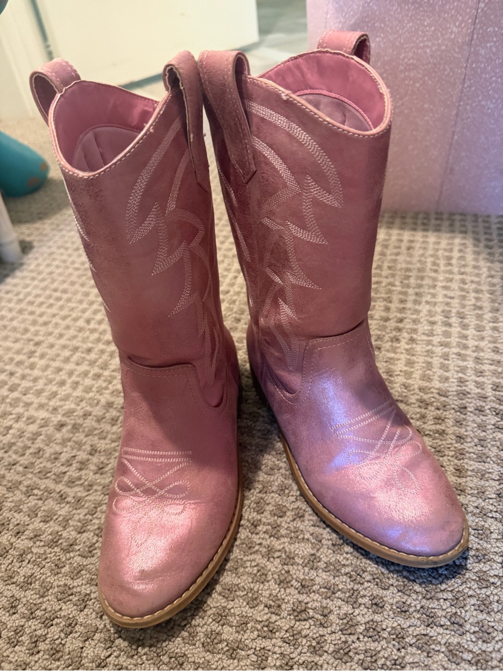 Girls Shimmery Pink Western Cowgirl Boots